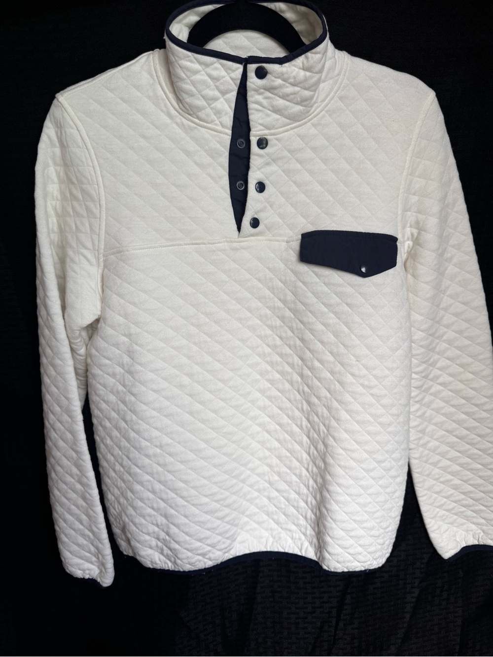 Thread & Supply Quilted Cream Pullover with Navy Trim